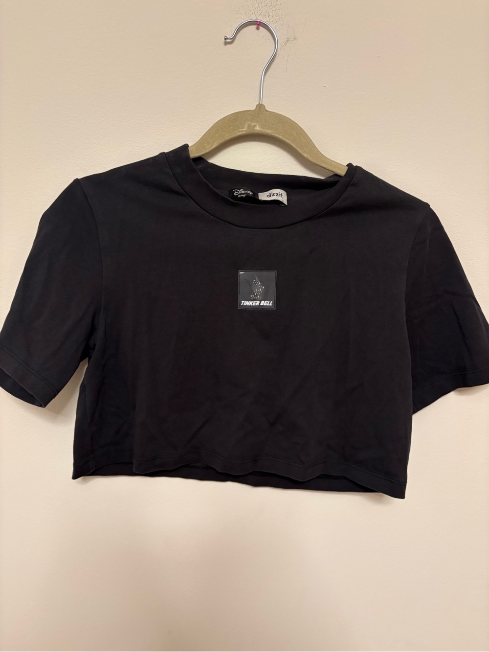 Disney x d'zzit Tinker Bell Black Cropped T-Shirt Sz S Fairy Graphic Tee Y2K